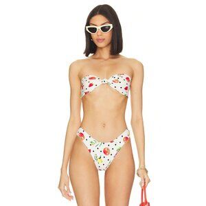WeWoreWhat Tie Bandeau Bikini Top Womens XL Off White Multicolor Fruit Print